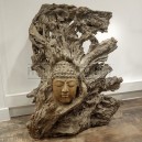 Sculpture tête de Bouddha sur racine en bois exotique XXL