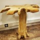 Table tranche de Teck sur tronc en bois Ø80cm hauteur 72cm