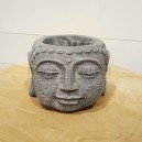 Cache pot tête de Bouddha en béton 13x12x9cm Gris Clair